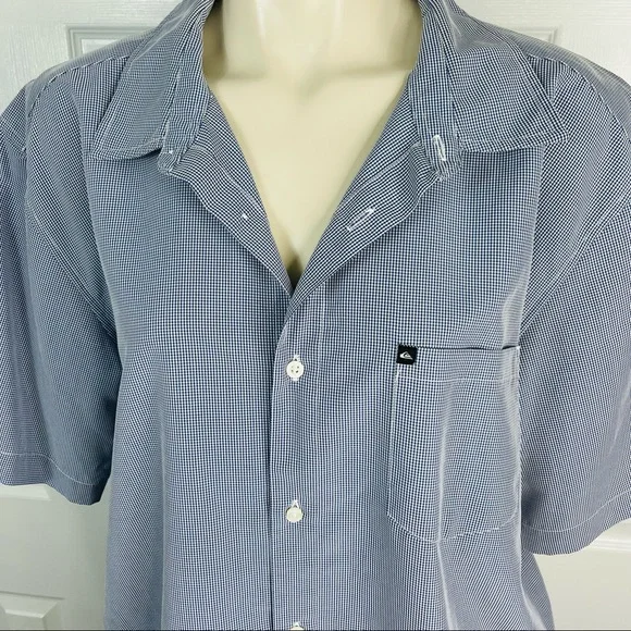 QUIKSILVER button down shirt Casual short sleeve shirt Men’s blue white XL - Picture 10 of 11
